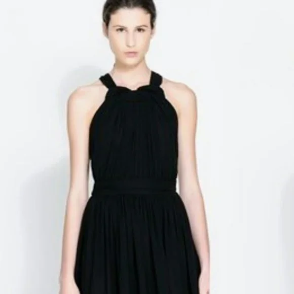 zara black chiffon dress ZW COLLECTION SATIN LACE HALTER DRESS - Black